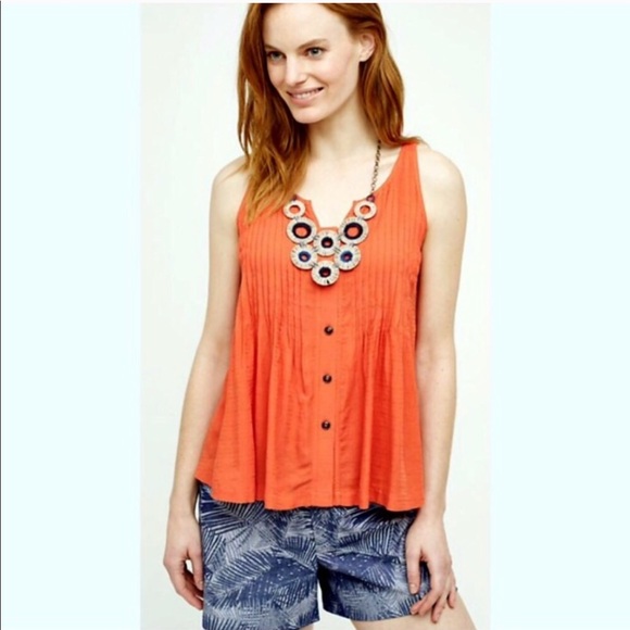 Anthropologie Tops - Anthropologie Maeve Orange Pleated Tank